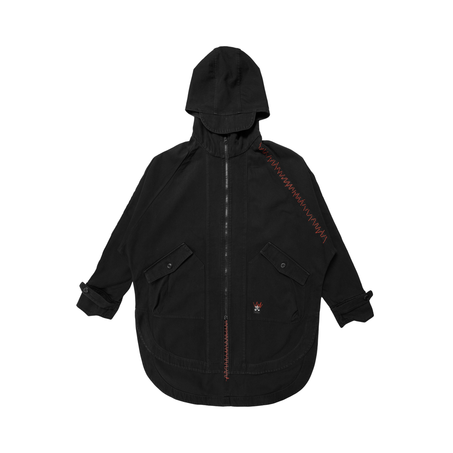縫合拼接撲面連帽風衣-特種黑