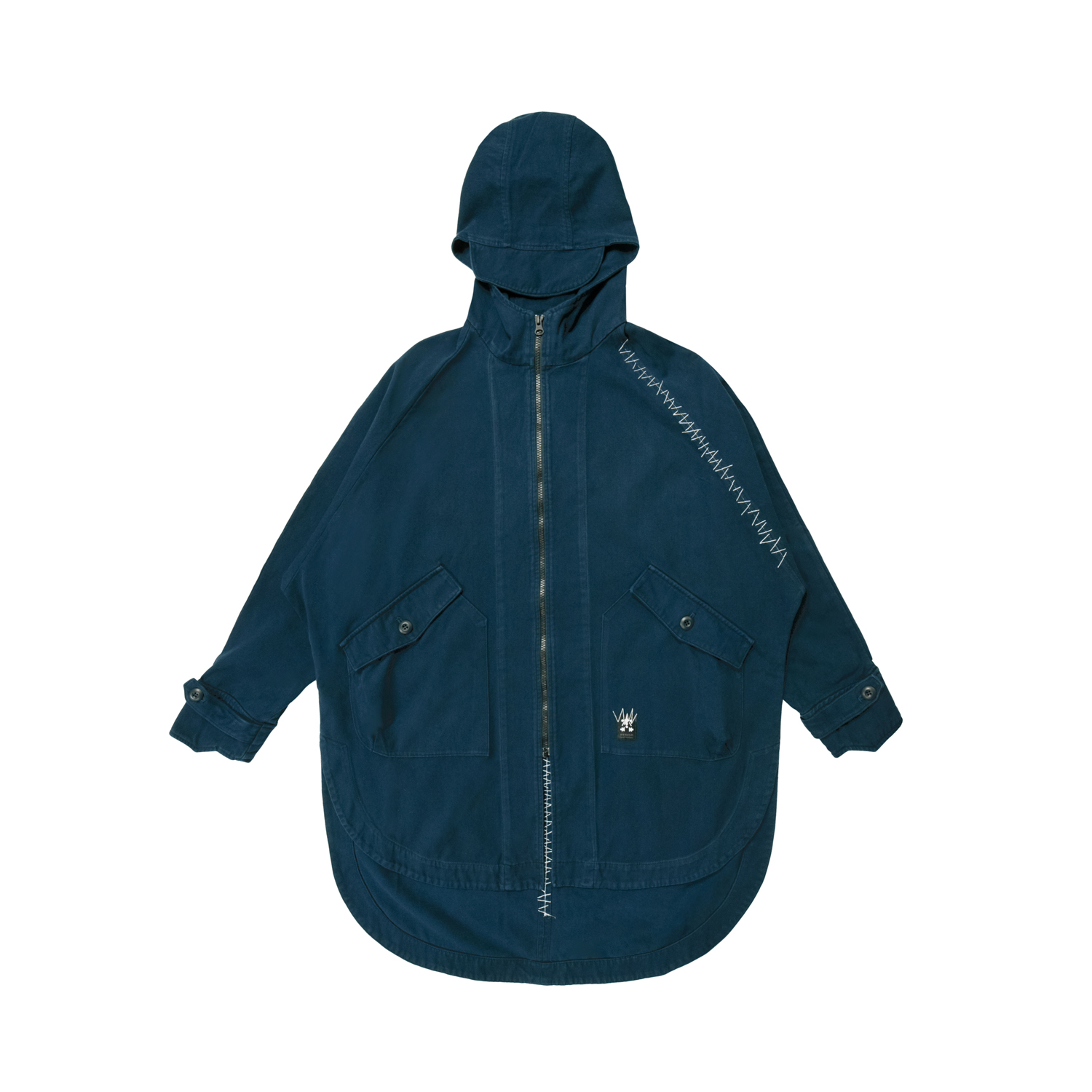 縫合拼接撲面連帽風衣-海軍藍