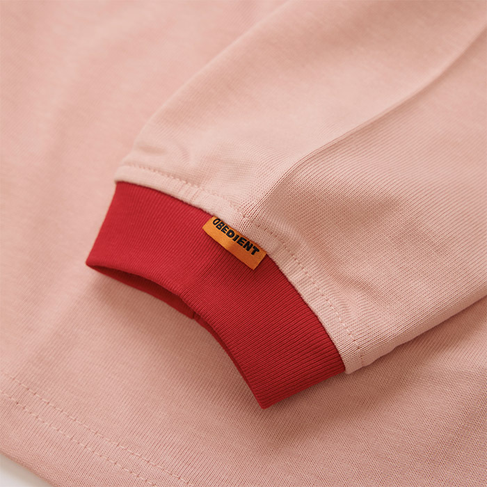 (限量色) BASIC L/S TEE WITH CONTRASTING RIBBED TRIMS - PINK