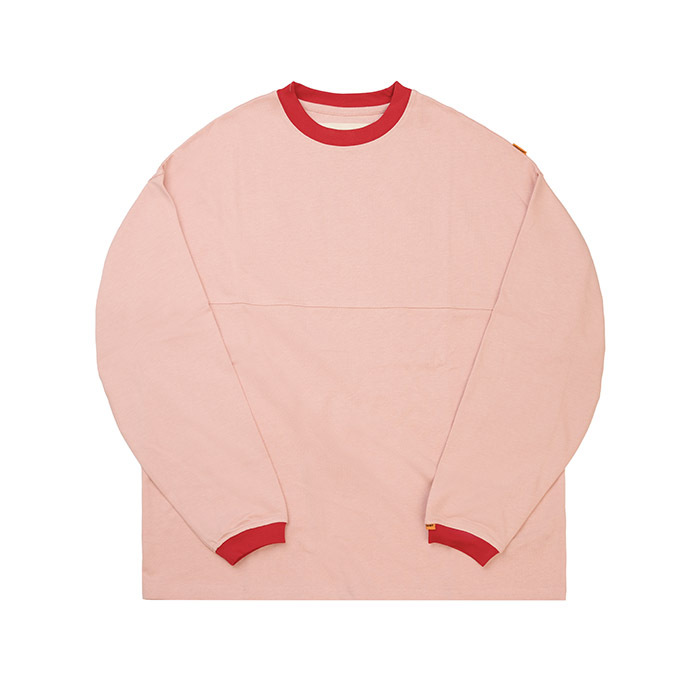 (限量色) BASIC L/S TEE WITH CONTRASTING RIBBED TRIMS - PINK