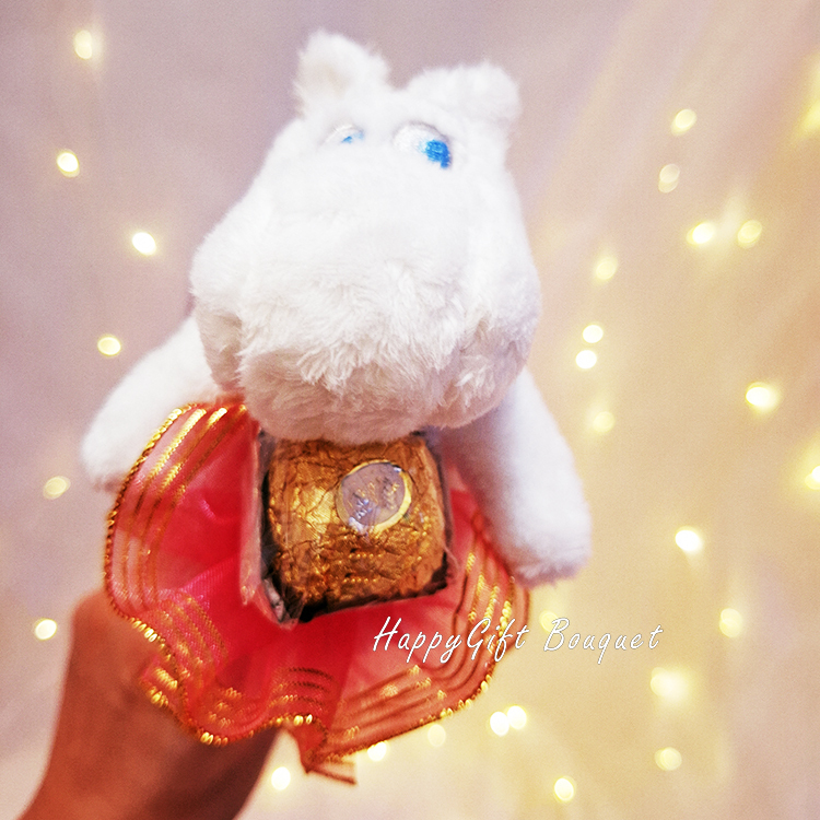 moonin娃娃玩偶單支巧克力棉花糖花束,史迪奇,美樂蒂,草莓熊,嚕嚕咪,史迪奇,庫洛米單支巧克力棉花糖花束