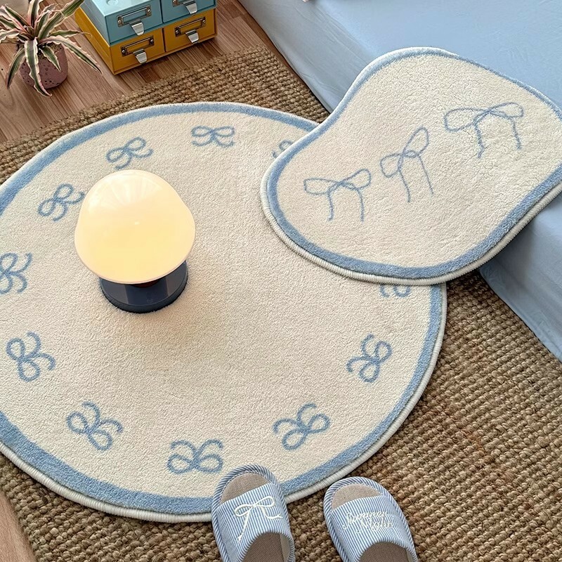 《5167》蝴蝶結小清新圓形仿羊絨地毯