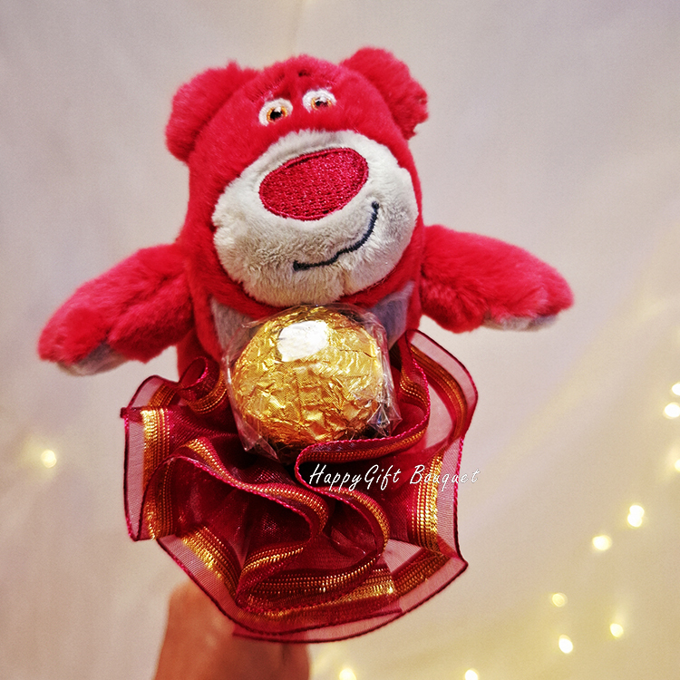 草莓熊,熊抱哥玩偶單支巧克力棉花糖花束,史迪奇,美樂蒂,草莓熊,嚕嚕咪,史迪奇,庫洛米單支巧克力棉花糖花束