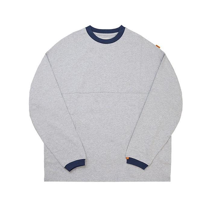 BASIC L/S TEE WITH CONTRASTING RIBBED TRIMS - GREY
