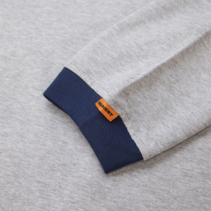 BASIC L/S TEE WITH CONTRASTING RIBBED TRIMS - GREY