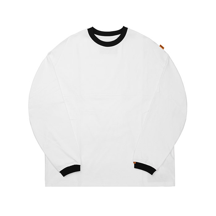 BASIC L/S TEE WITH CONTRASTING RIBBED TRIMS - WHITE