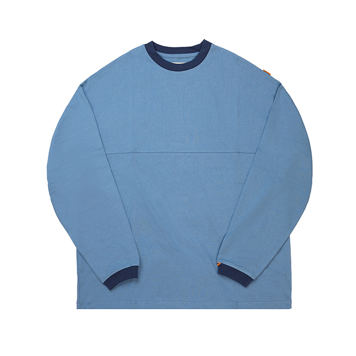 (限量色) BASIC L/S TEE WITH CONTRASTING RIBBED TRIMS - BLUE