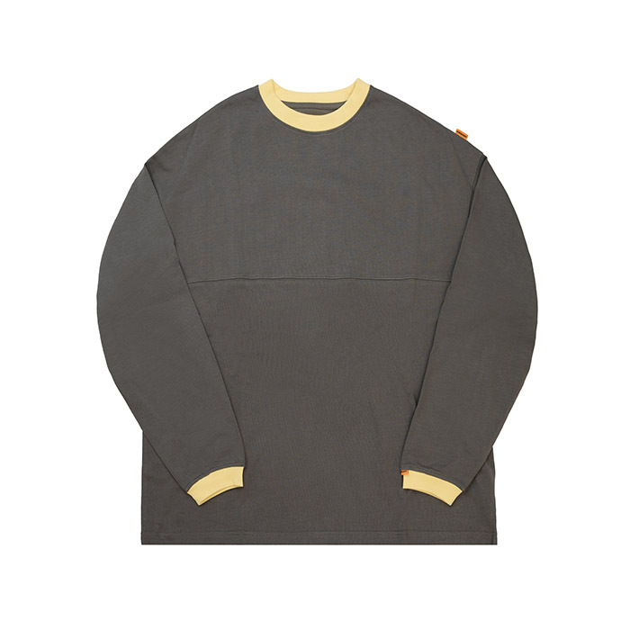 (限量色) BASIC L/S TEE WITH CONTRASTING RIBBED TRIMS - CHARCOAL GREY