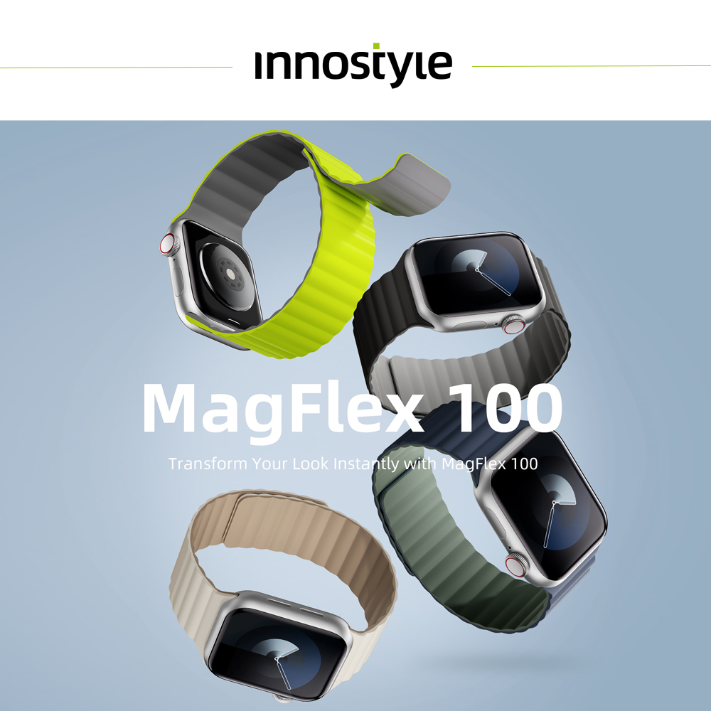 innostyle MagFlex 100系列 Apple Watch/Ultra/SE 磁吸撞色雙面矽膠錶帶 44/45/46/49mm通用