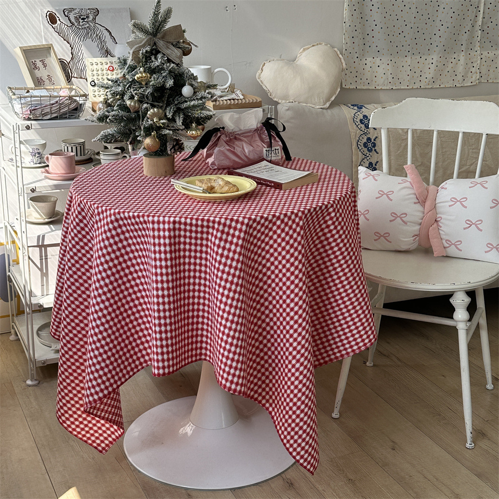 《5170》紅格子提花氛圍感桌布