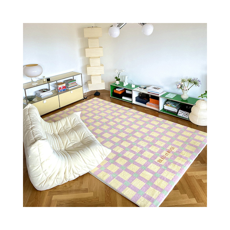 《5171》少女小清新格子客廳地毯