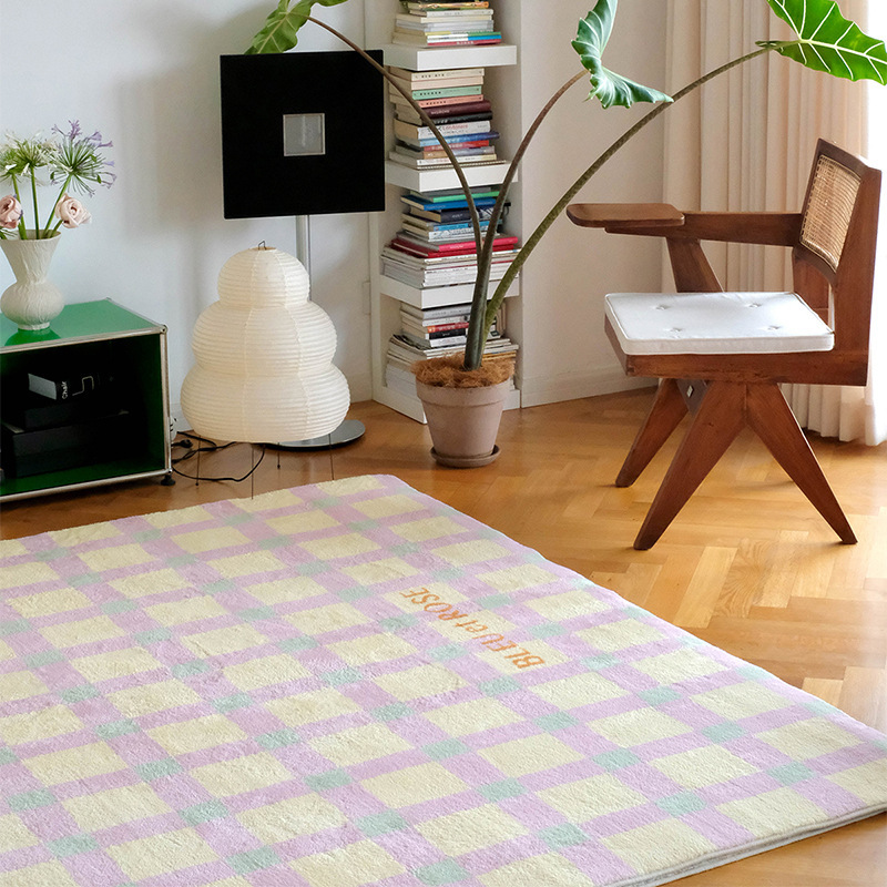 《5171》少女小清新格子客廳地毯