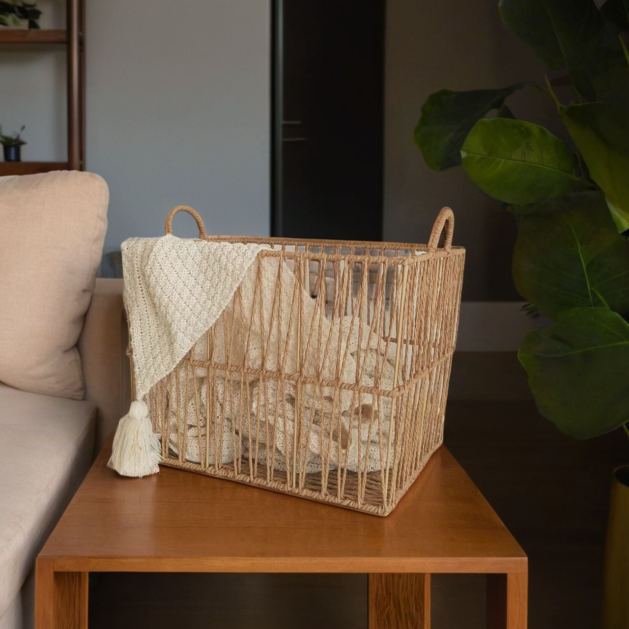 《5172》手工編織美式鄉村風紙繩收納筐