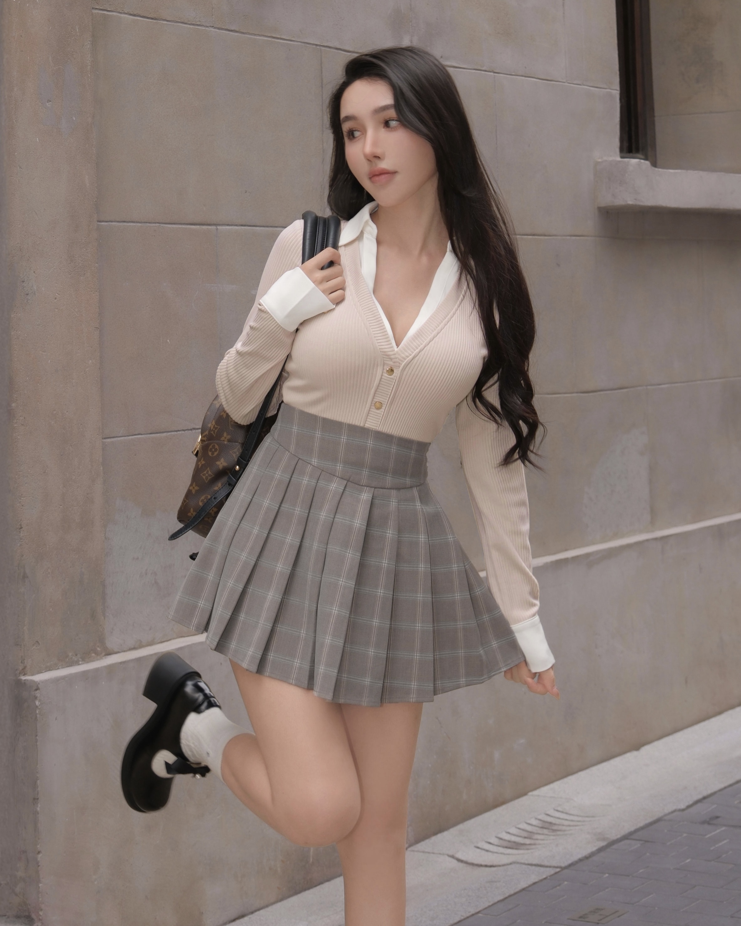 訂製-假兩件坑條襯衫領上衣