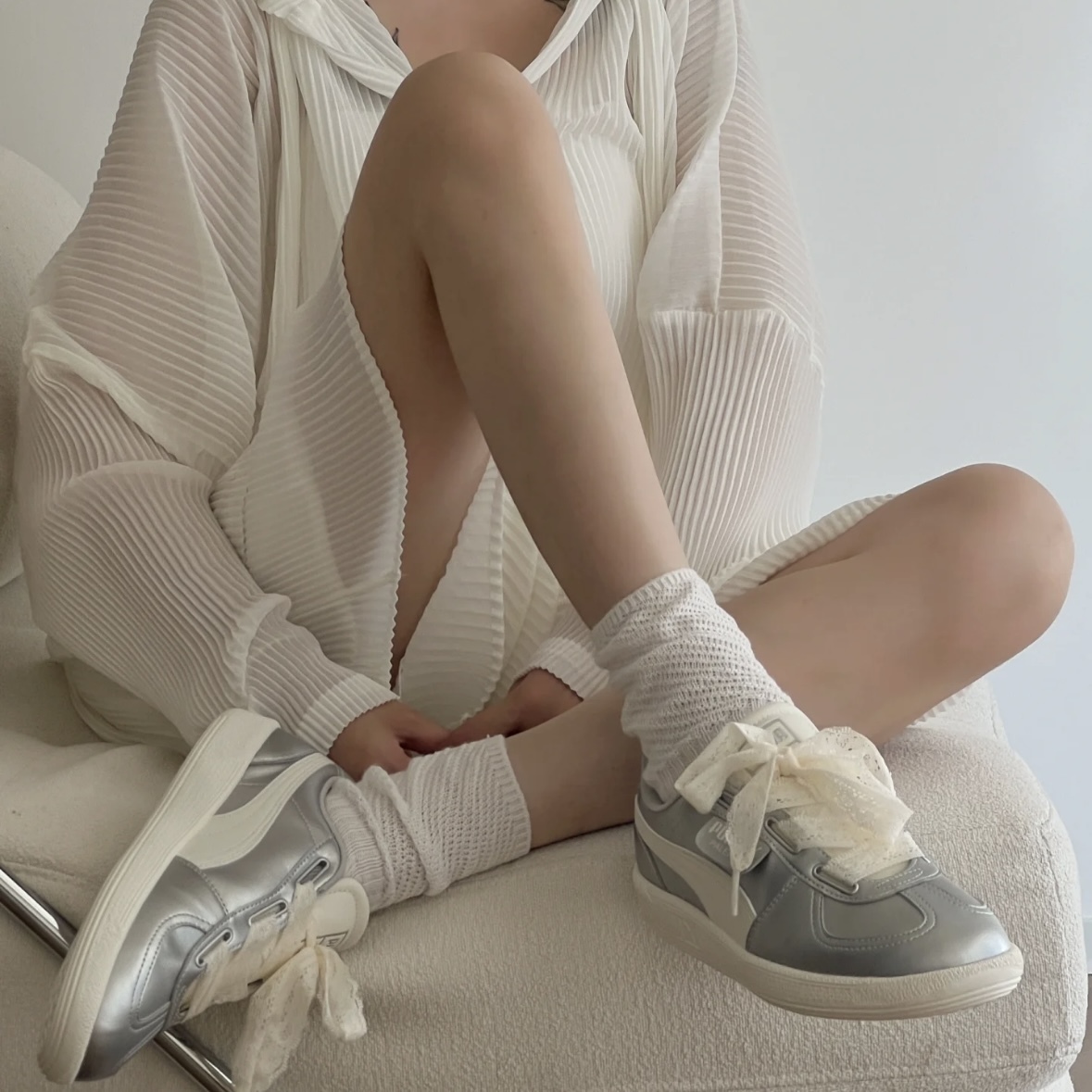 <閃閃惹人愛!!!✨>Puma Palermo 銀奶油 粗鞋帶 液態銀