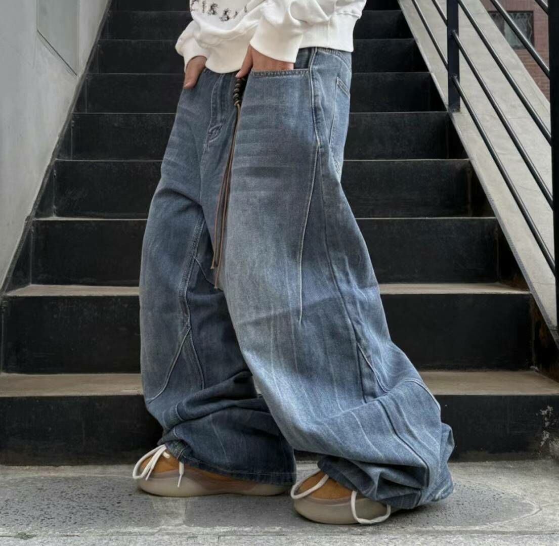 直筒 水洗 造型牛仔褲