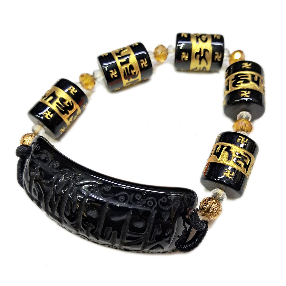 六字大明咒&黑曜石手珠12mm【十方】130691