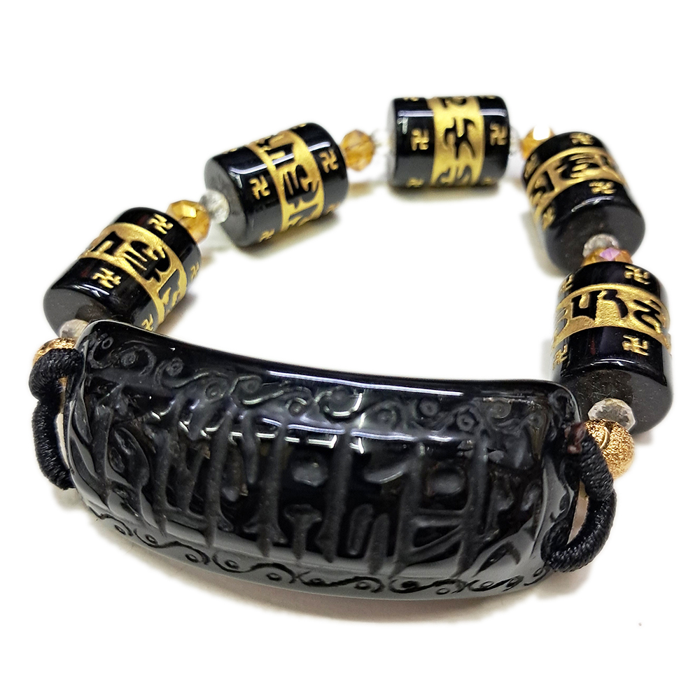 六字大明咒&黑曜石手珠12mm【十方】130691