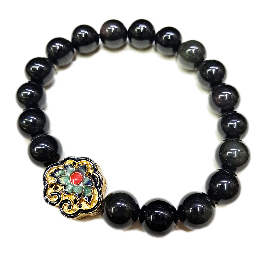 蓮花如意{琺瑯}黑曜岩手珠10mm【十方】140514