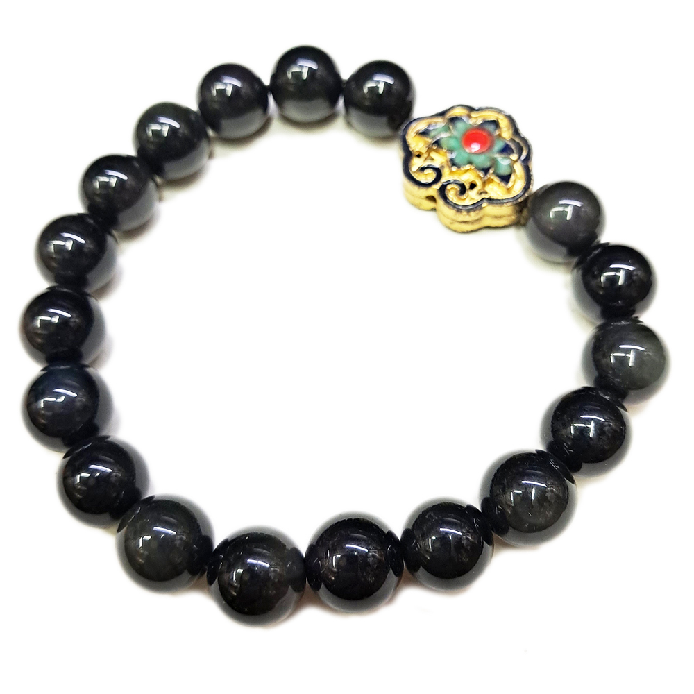 蓮花如意{琺瑯}黑曜岩手珠10mm【十方】140514