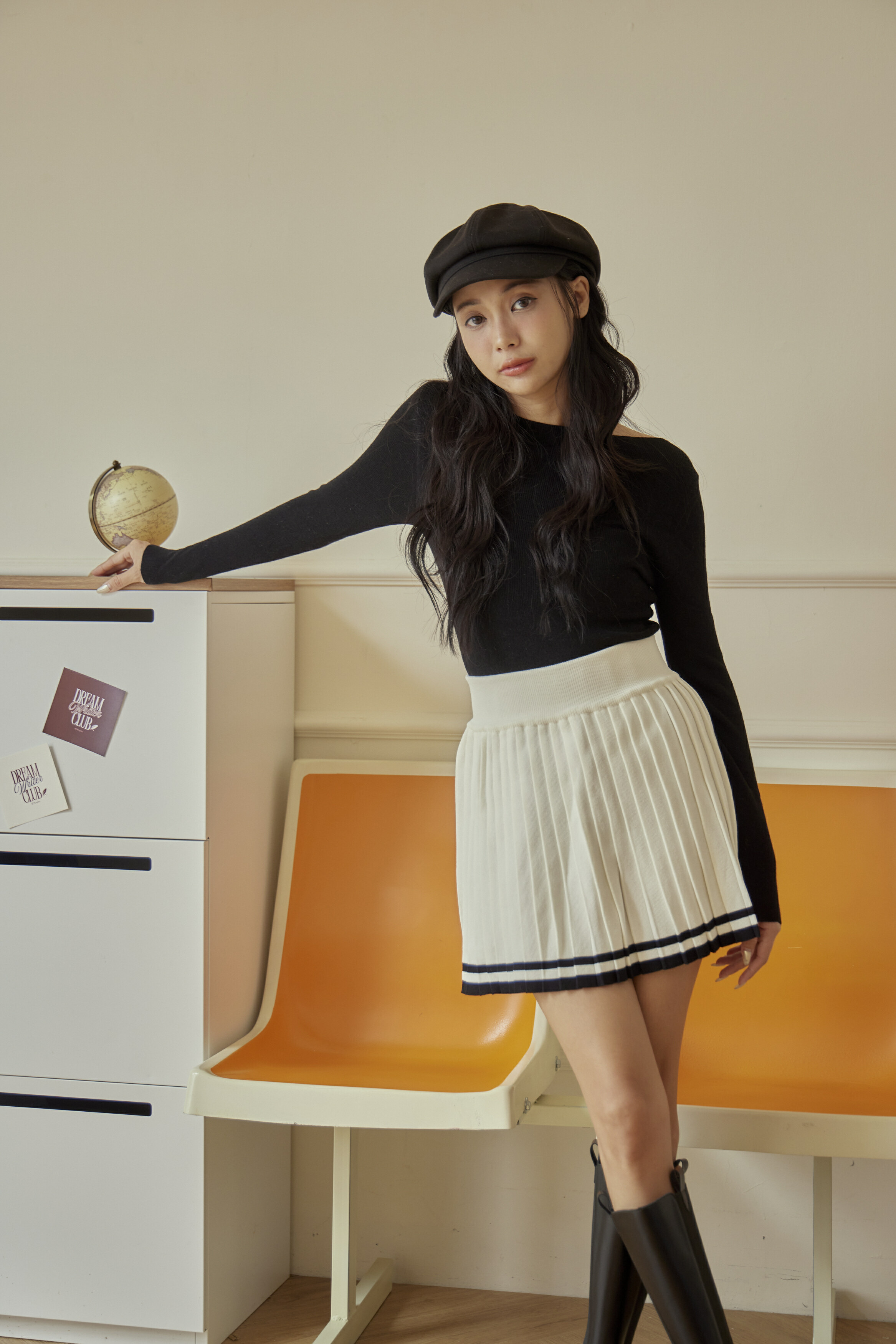 羊毛混仿一字領針織