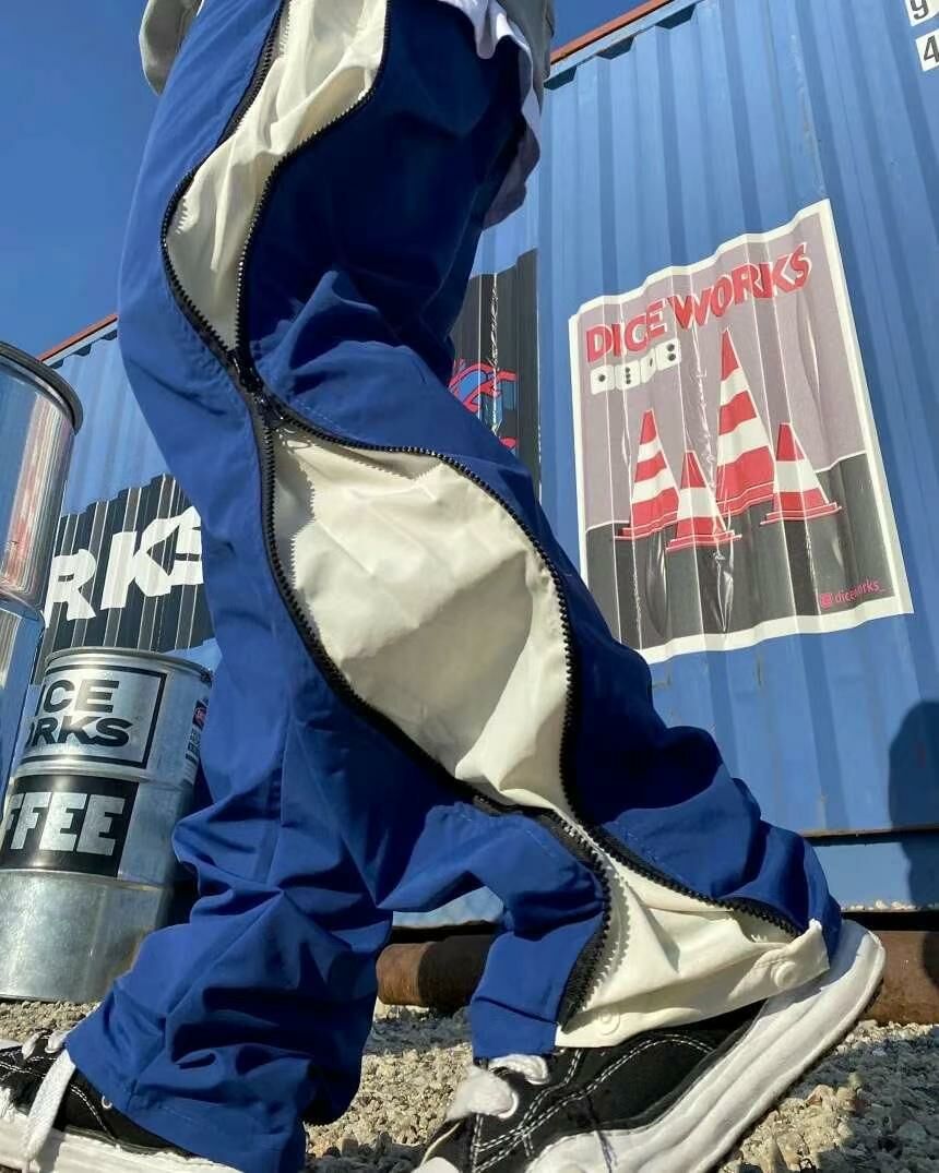 拼色拉鍊鬆身褲 COVILL-038P