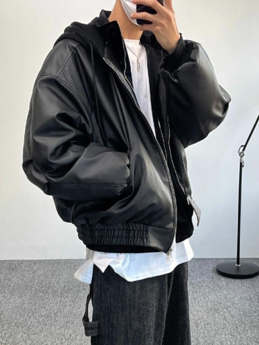 連帽合成皮褸(薄夾棉) JK1864