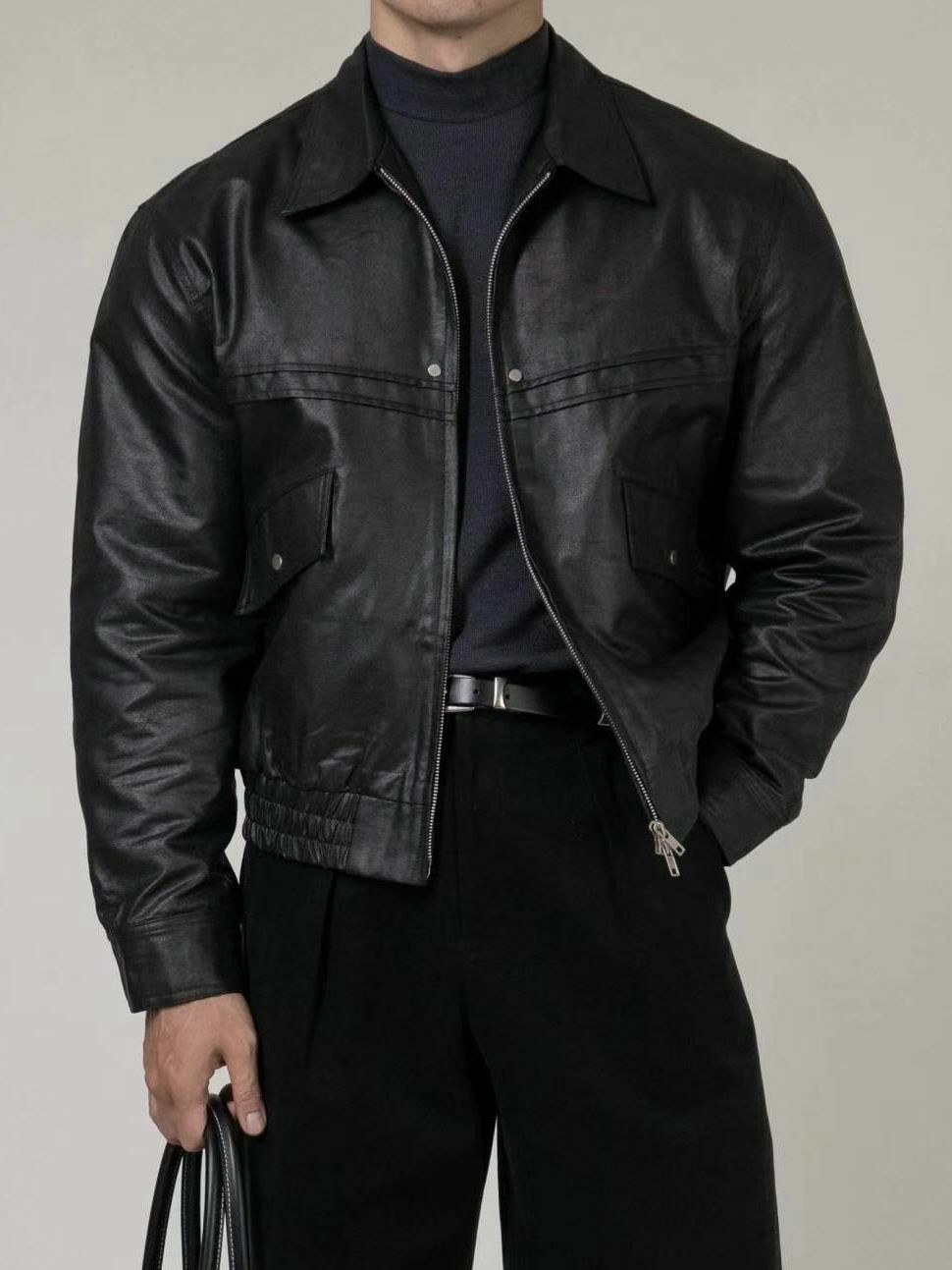 反領拉鍊合成皮褸 RAYGUN-011JK