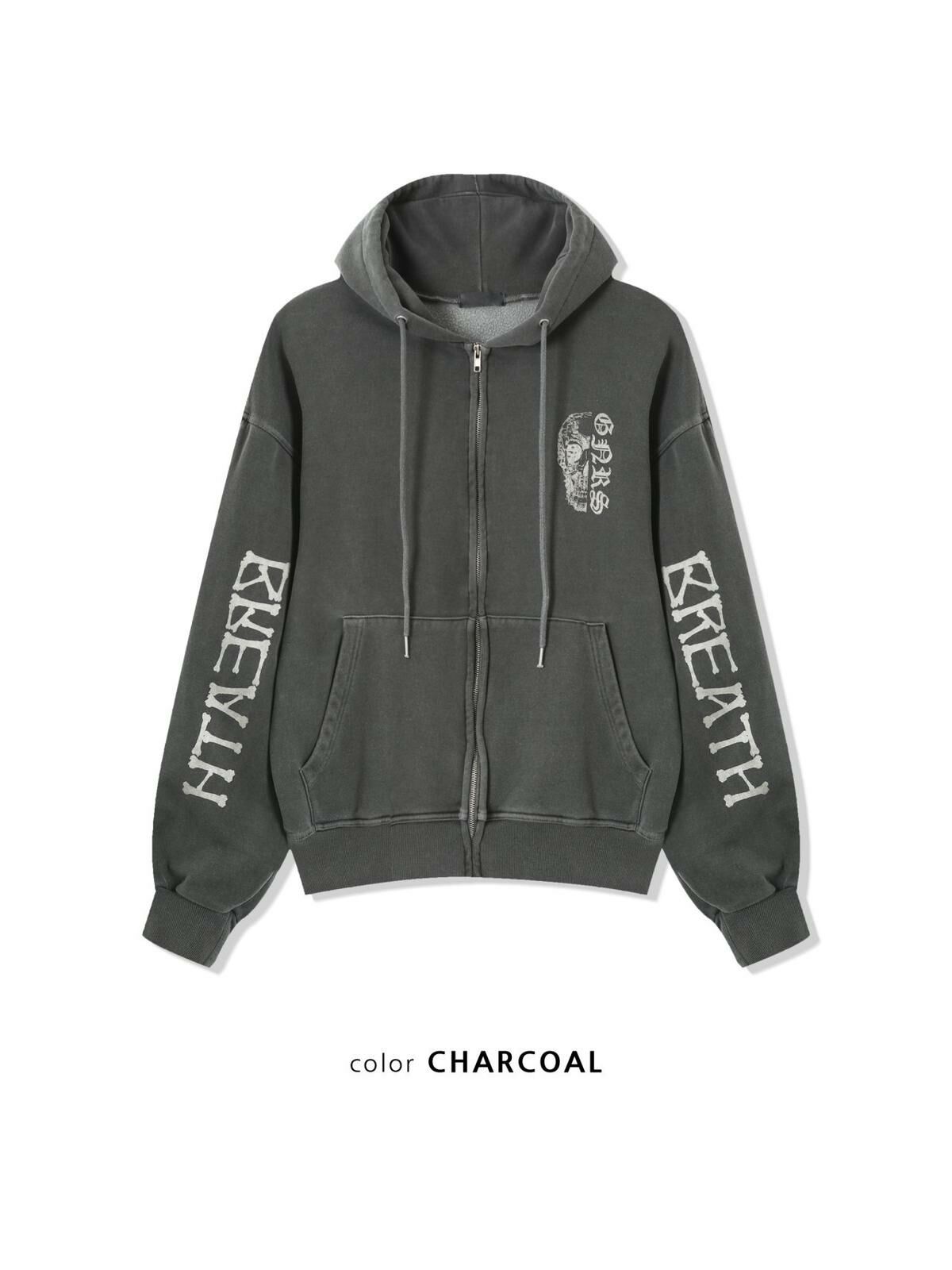 洗水英文字連帽拉鍊外套(薄抓毛底) TAC-0003JK