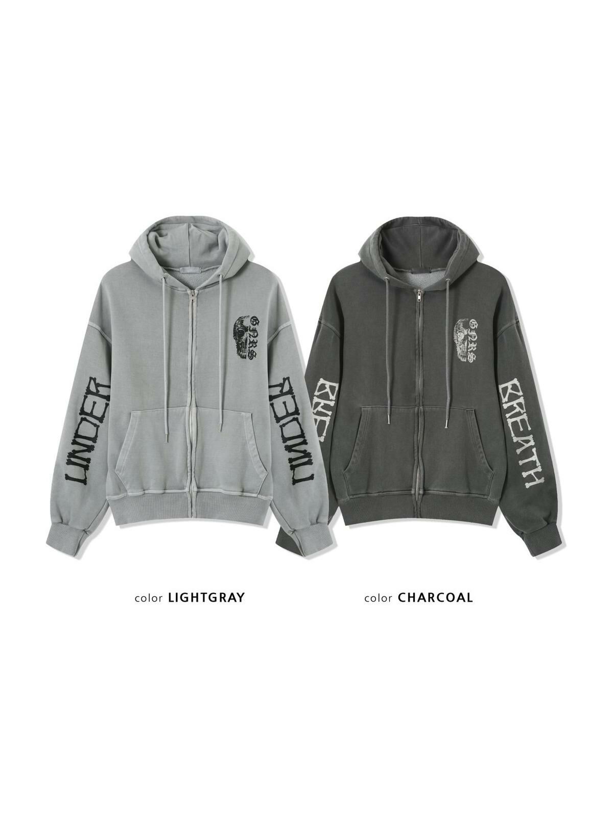 洗水英文字連帽拉鍊外套(薄抓毛底) TAC-0003JK