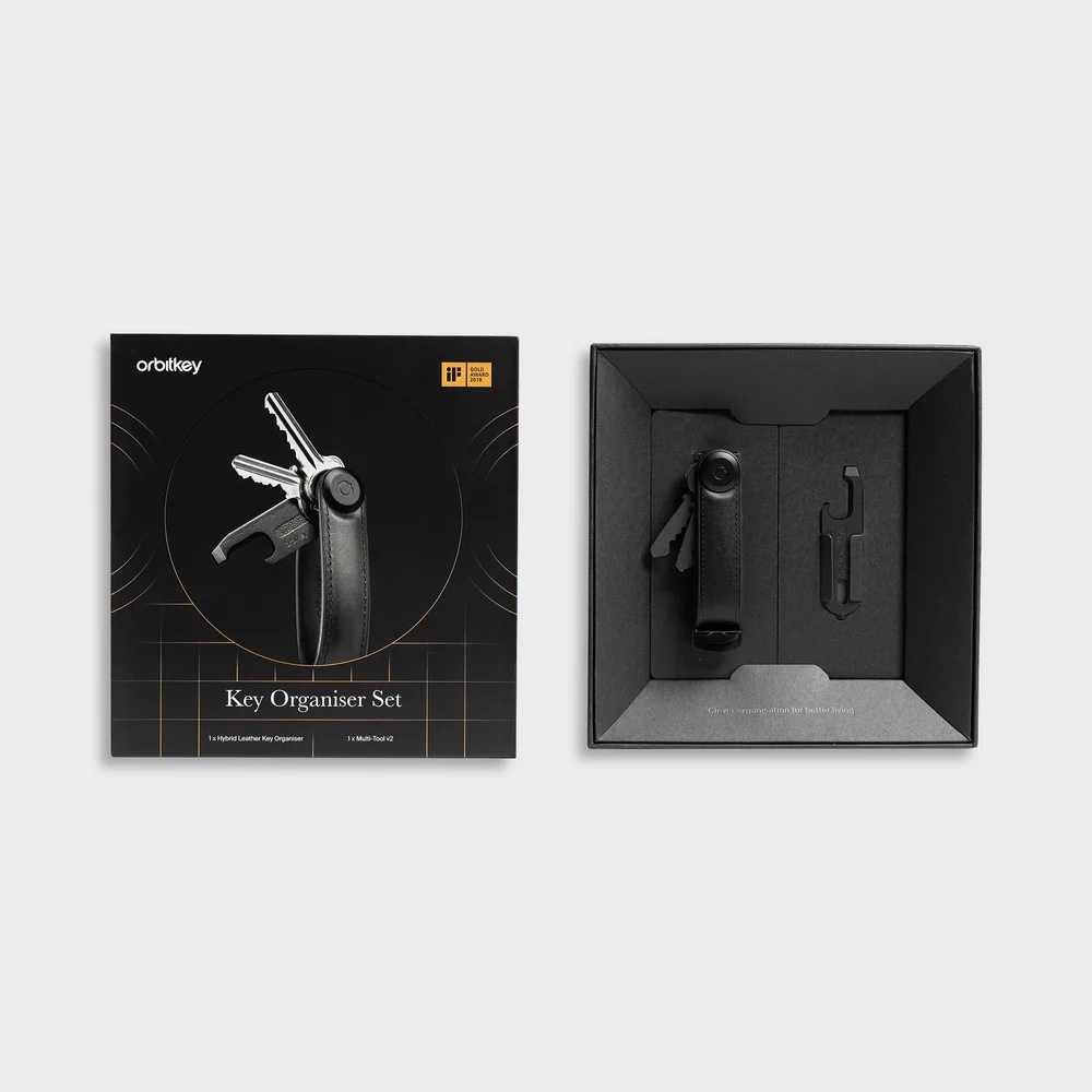 Orbitkey | Key Organizer Set - Hybird Leather Black + Multi-tool V2
