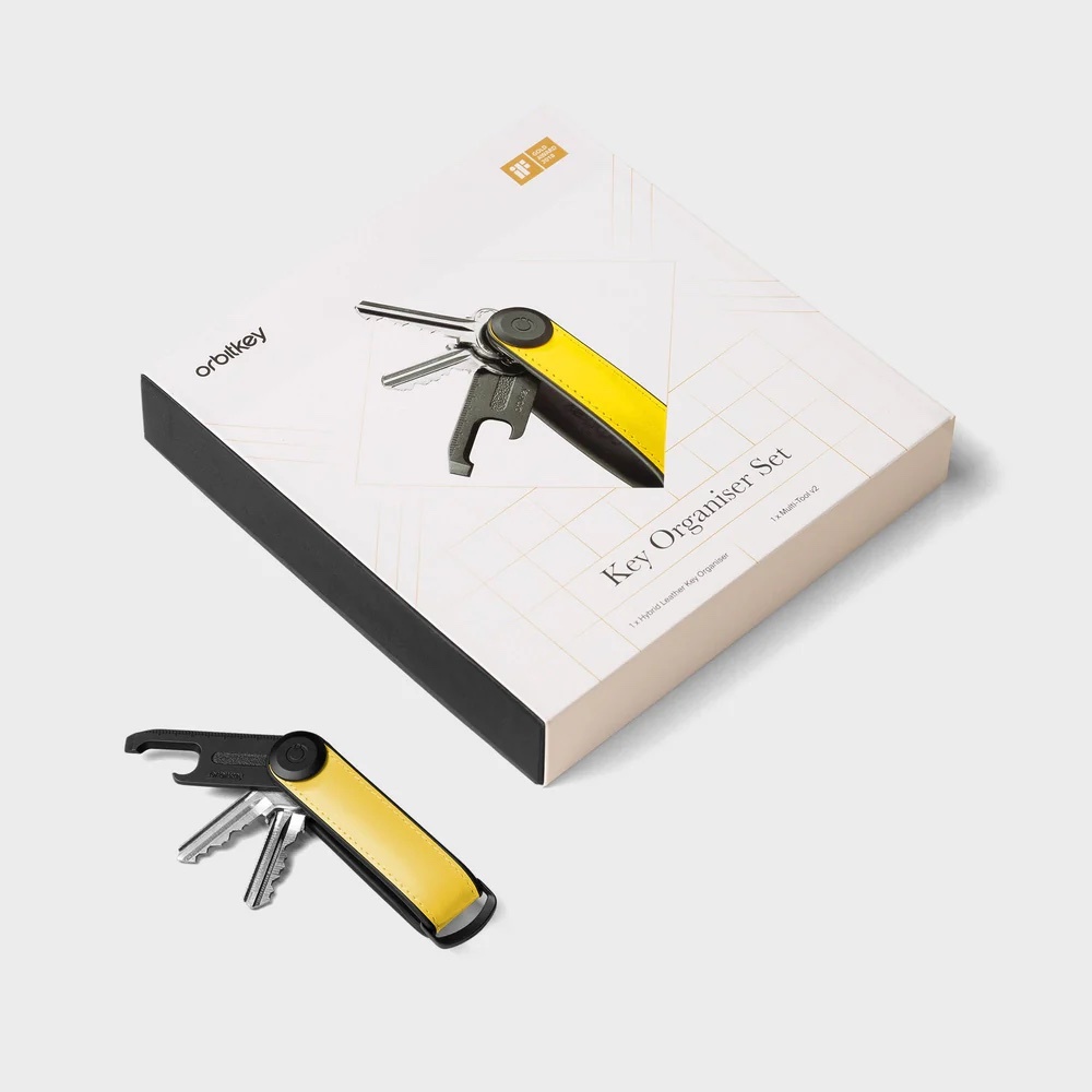 Orbitkey | Key Organizer Set - Hybird Leather Solar Yellow + Multi-tool V2