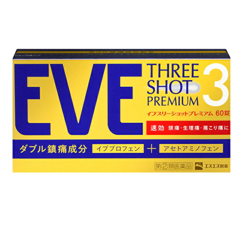 日本 EVE THREE SHOT PREMIUM 三重功效止痛藥 60錠｜頭痛・經痛・肩膀痠痛緩解