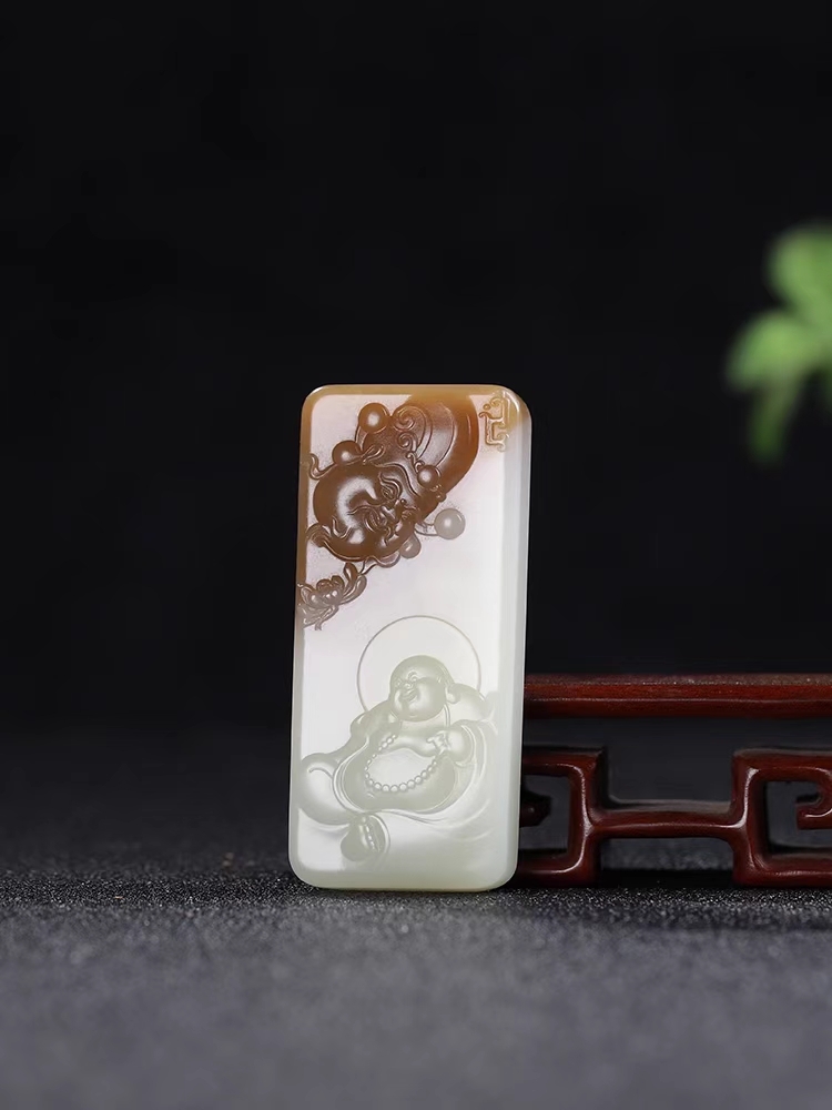 和田玉財福雙全掛件,天然和田玉軟玉