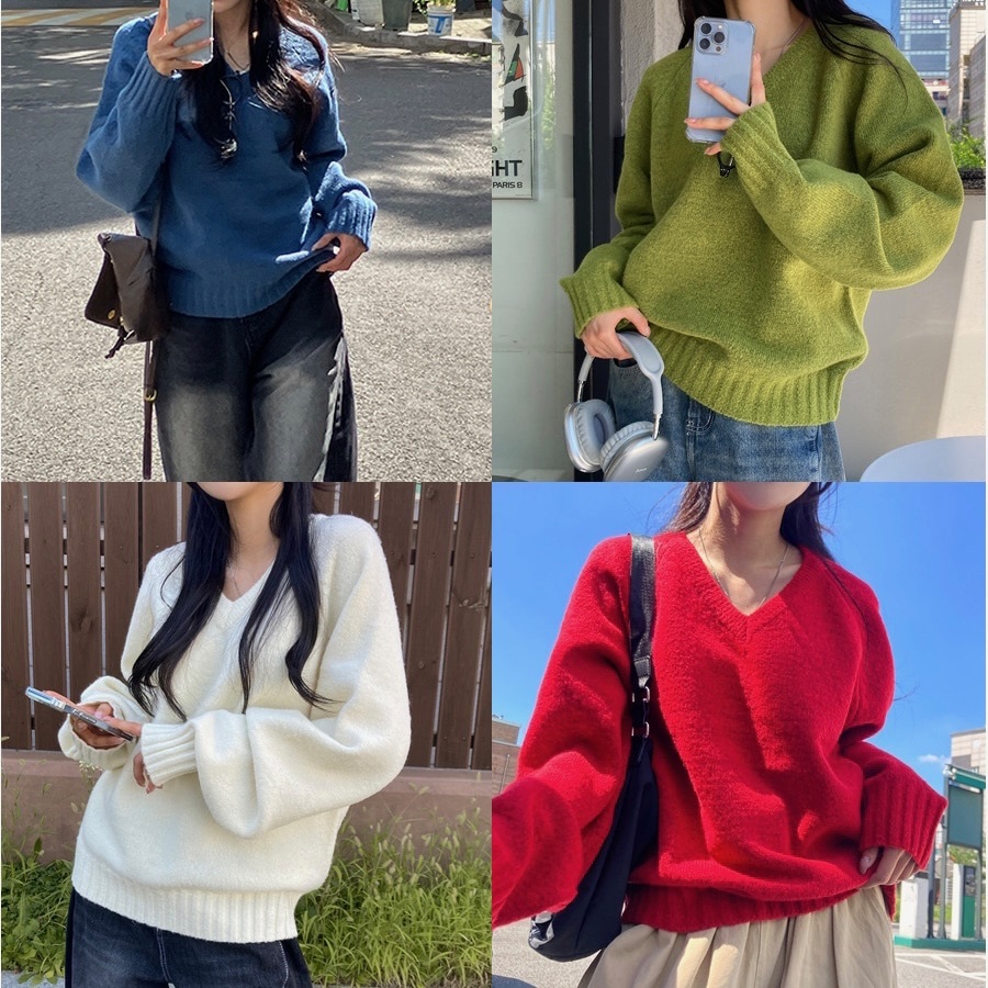 【優惠現貨】韓國9色V領基礎款冷衫（9色）