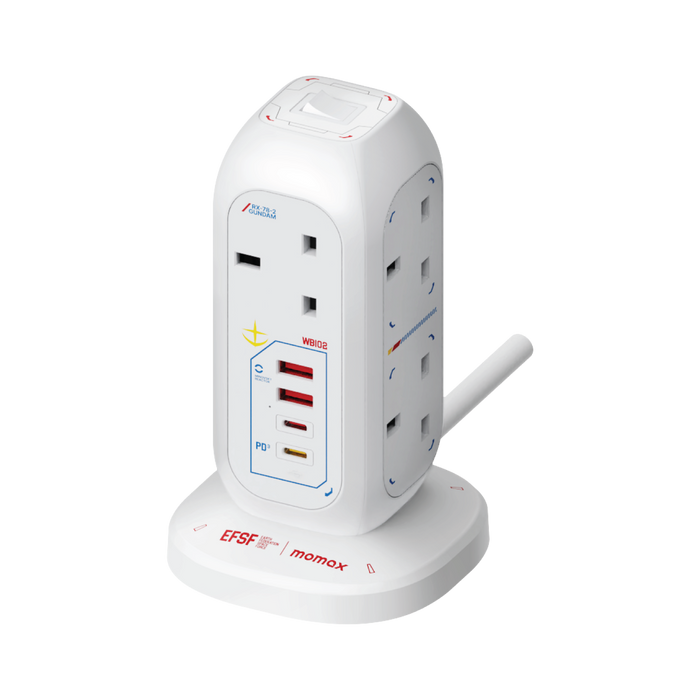 Momax x Gundam 機動戰士高達 x Momax 系列 ONEPLUG PD20W 2A2C 7位USB拖板 US18UKGDW / US18UKGDR / US18UKGDG