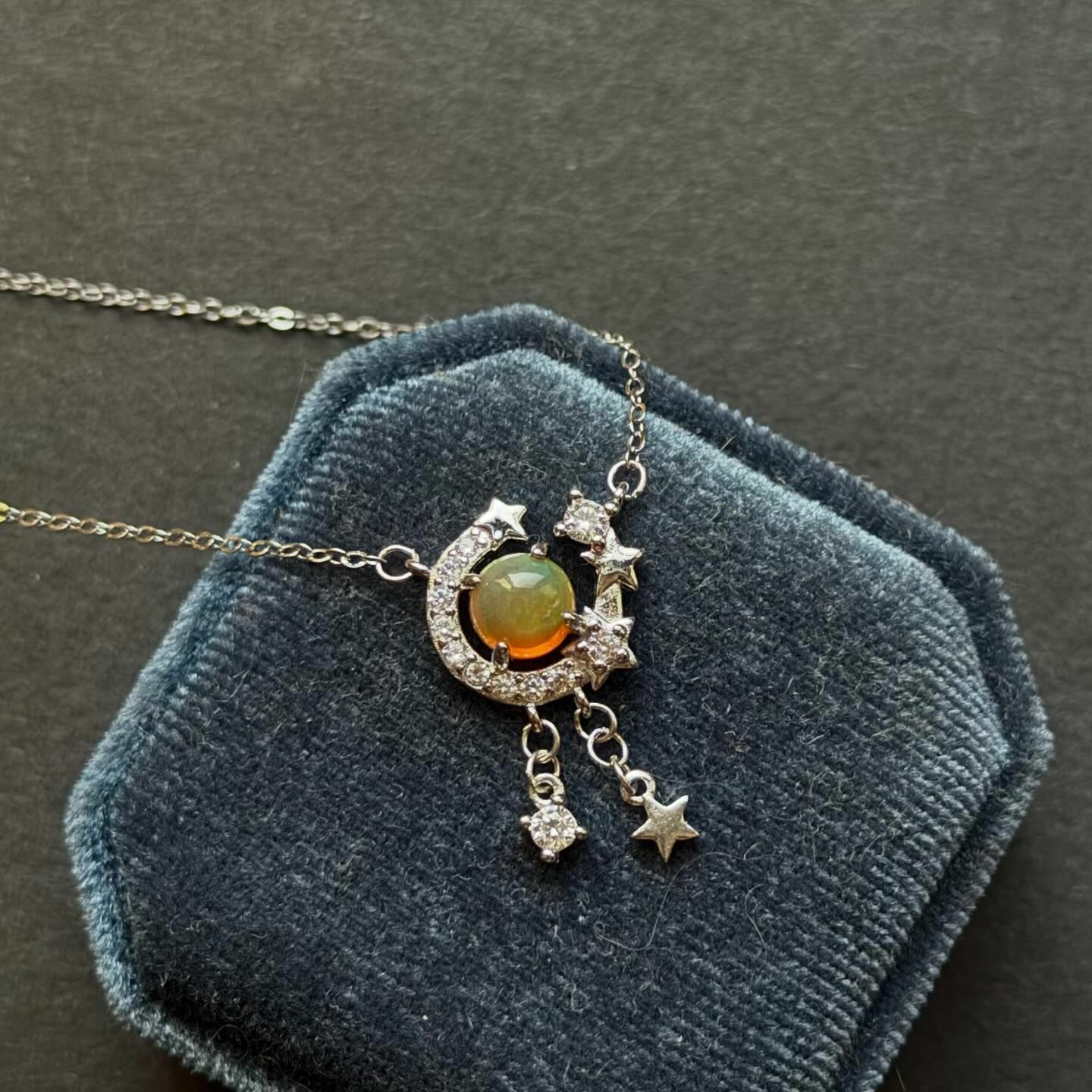 [原石]  衣索比亞蛋白石 925銀項鍊 E01