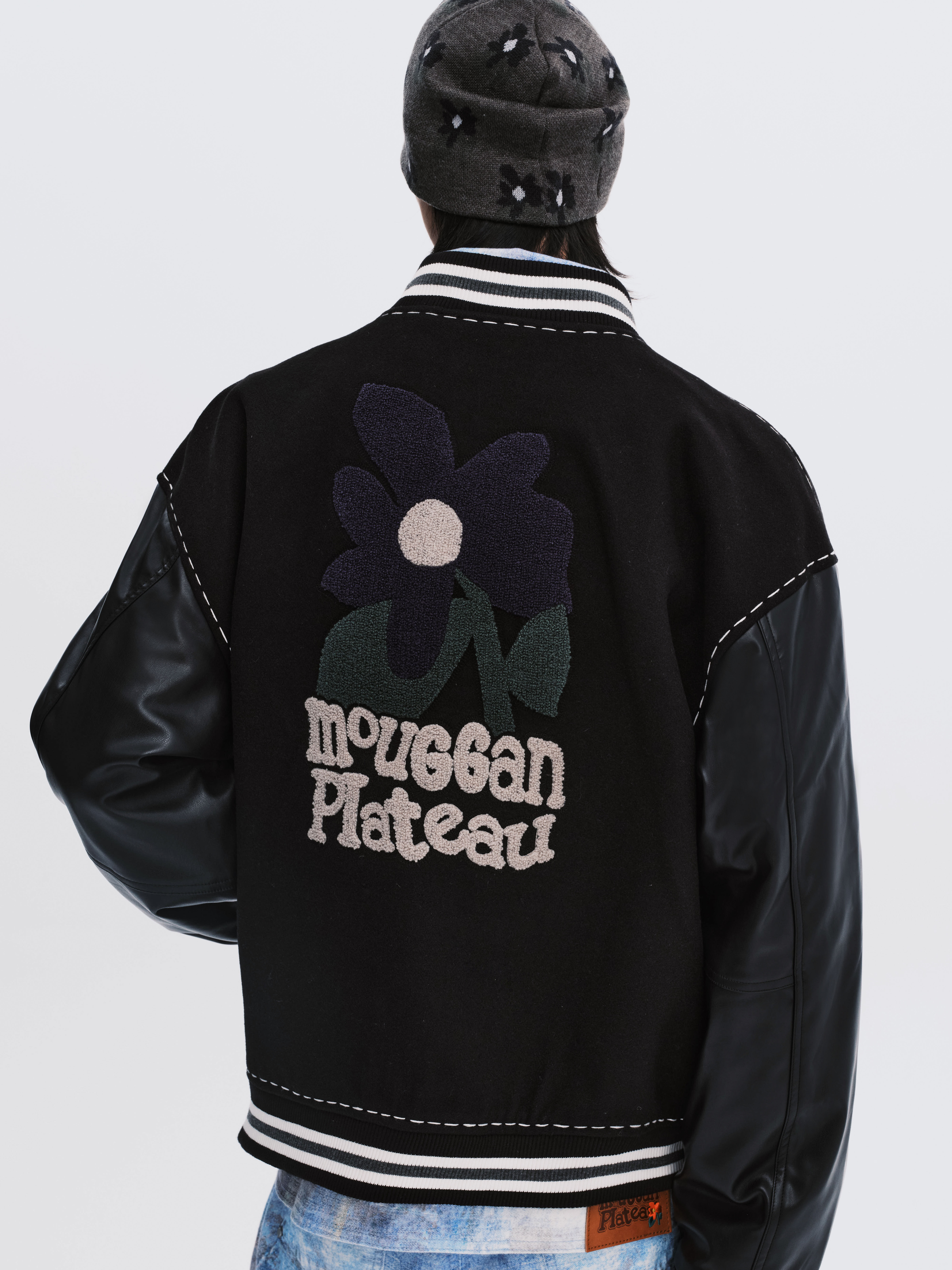 PLATEAU STUDIO x mouggan / varsity jacket  拼接刺繡棒球外套 - 黑Black