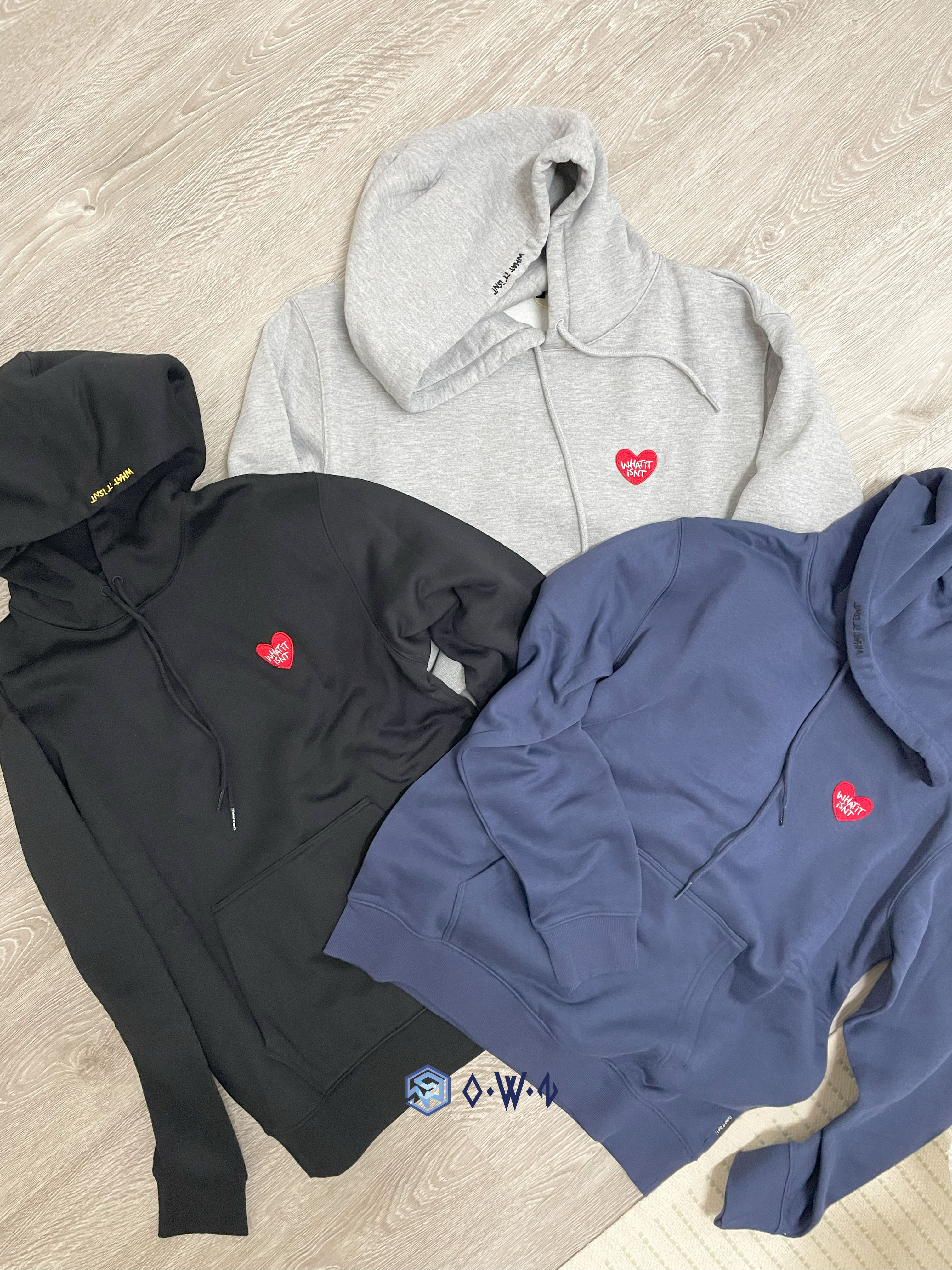 【OWN】What it isn't 秋冬 厚磅 刷毛 長袖 上衣 帽TEE 不分男女 黑色 灰色 白灰 深藍