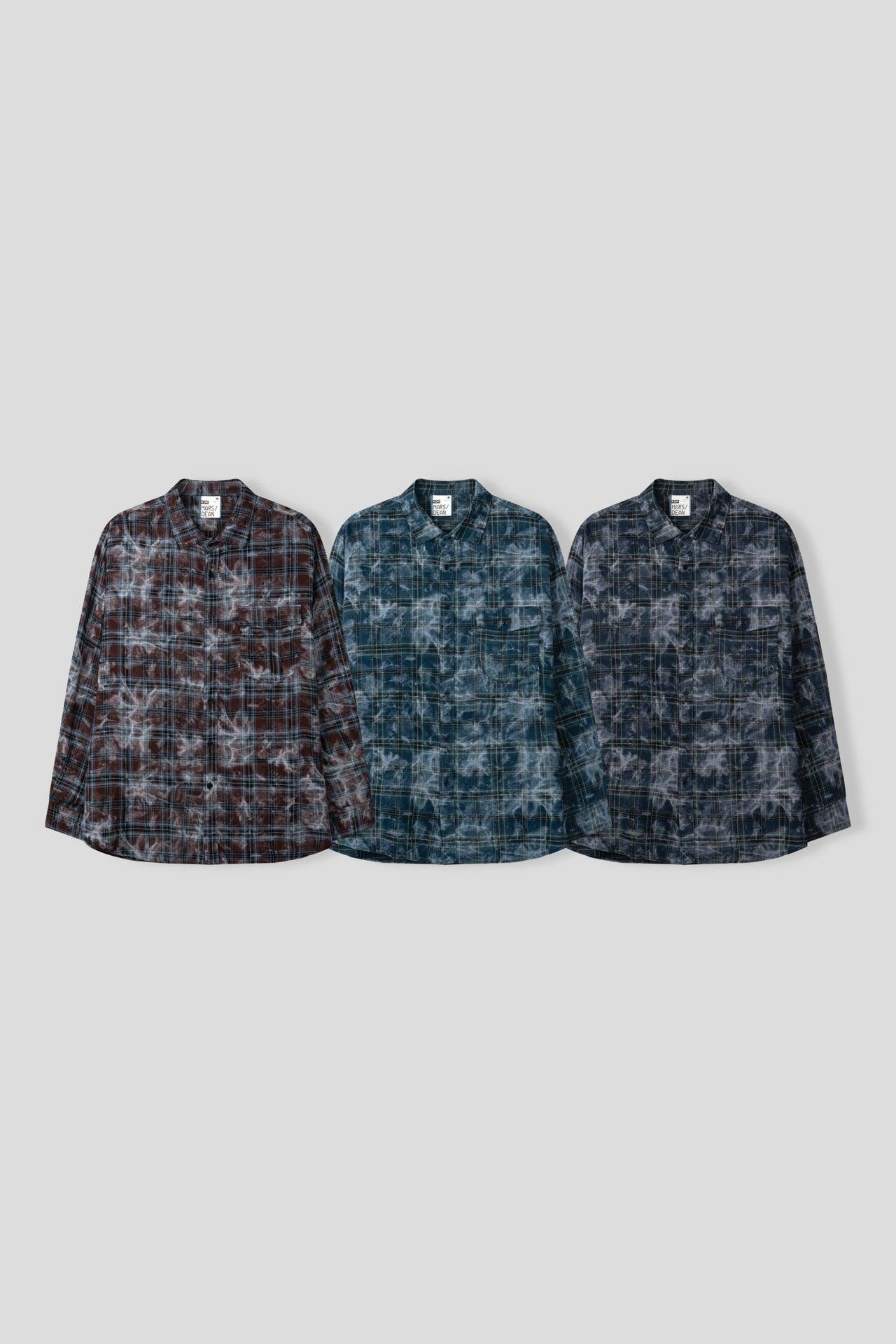 紮染格仔長袖恤衫 DEAN-034S