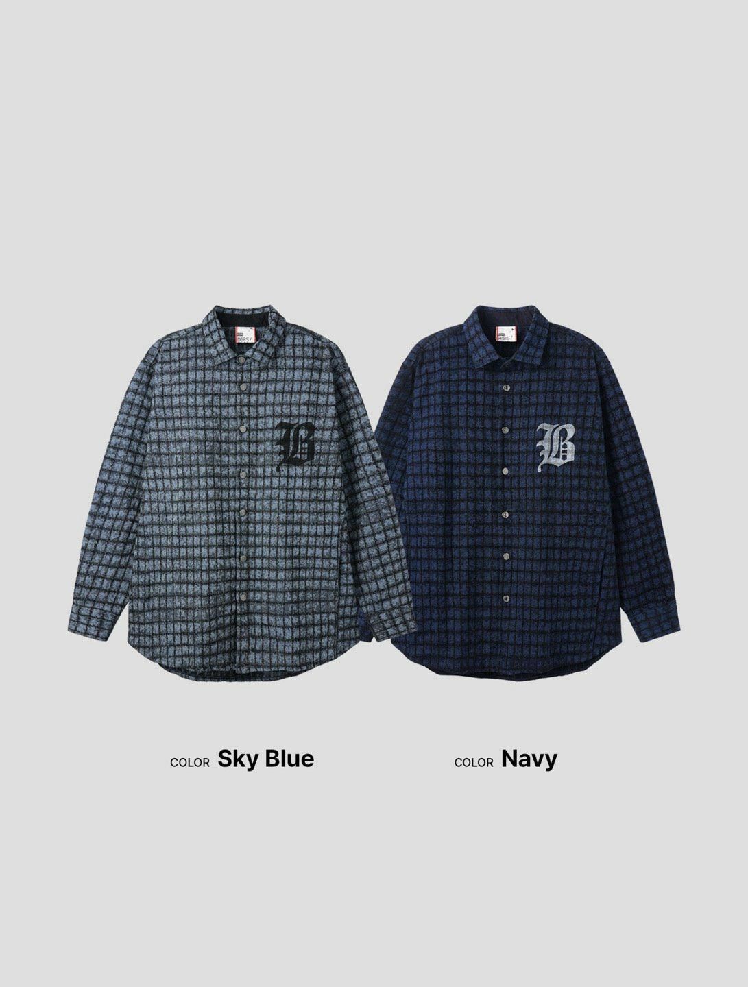 數字格仔長袖恤衫 DEAN-036S