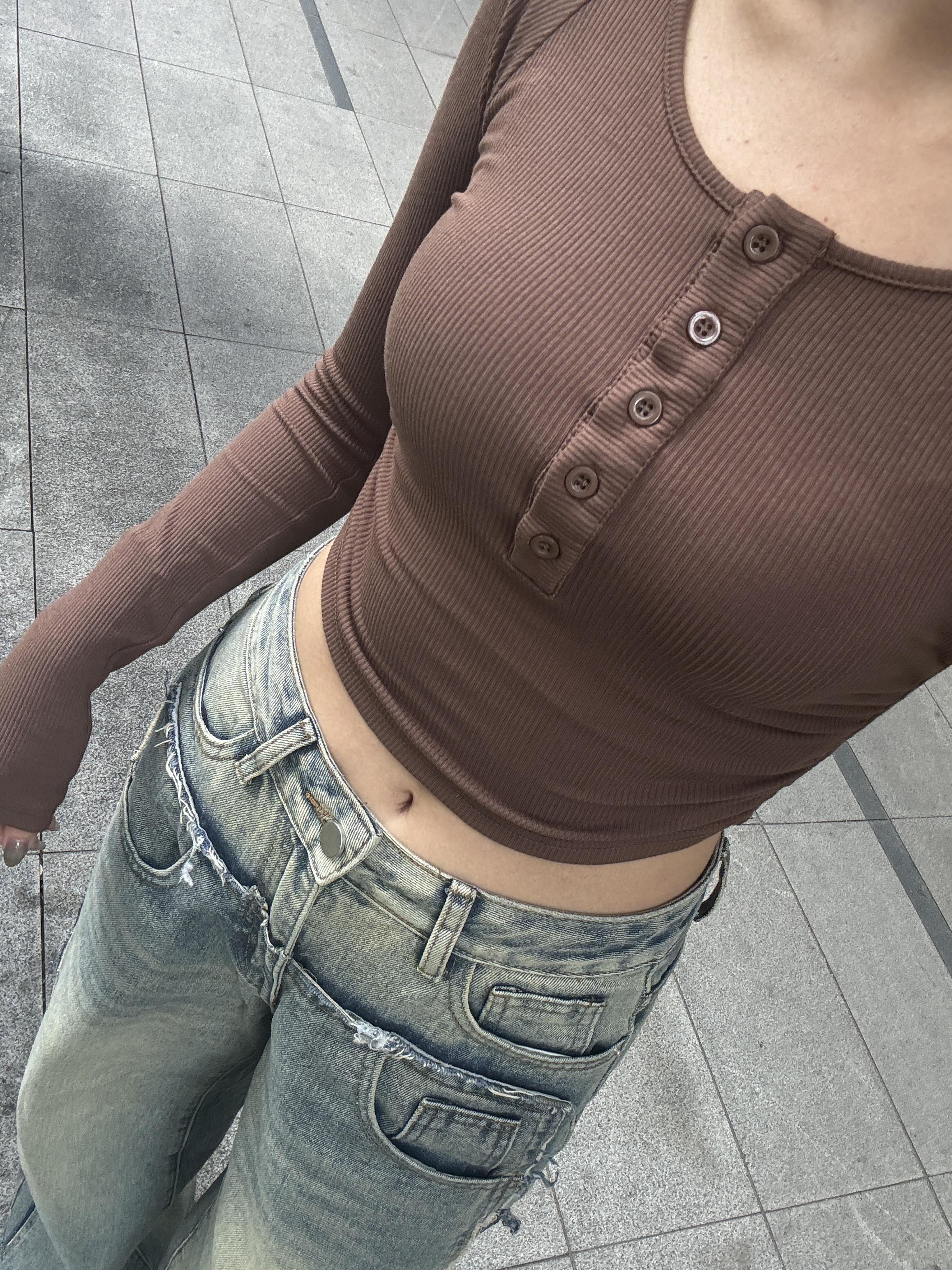 排扣圓弧長袖上衣(4色)