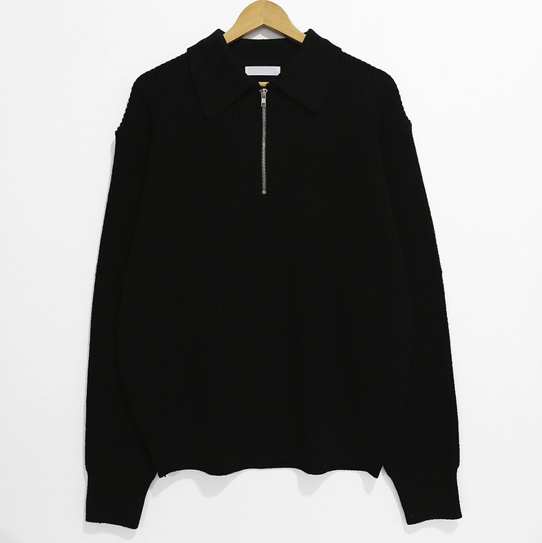 韓系半拉鍊針織寬鬆毛衣