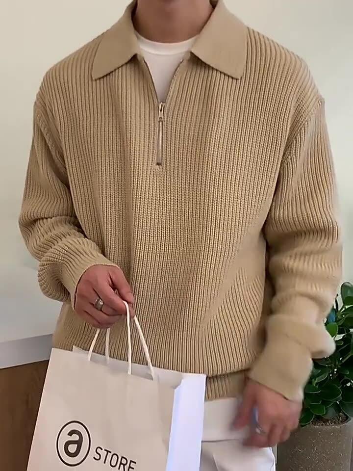 韓系半拉鍊針織寬鬆毛衣