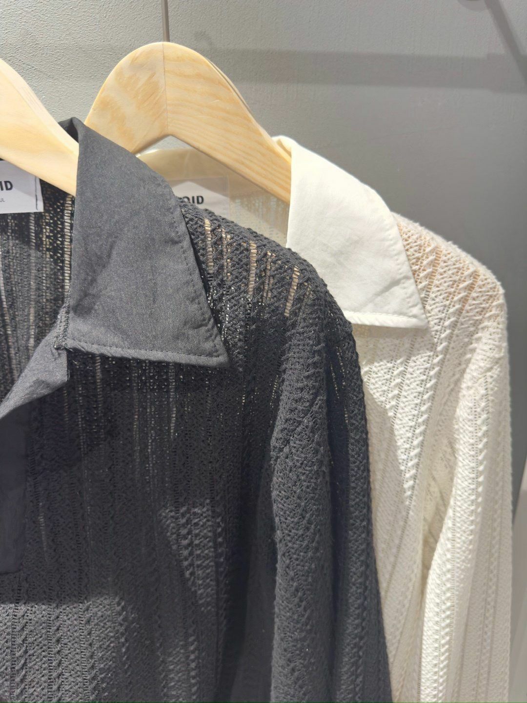 反領淨色暗紋長袖衫 VOID-041T