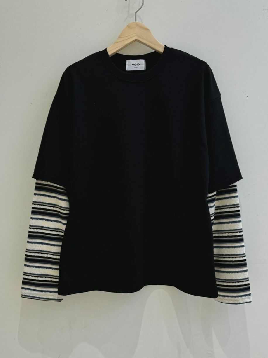 假兩件橫間袖長袖衫 VOID-042T