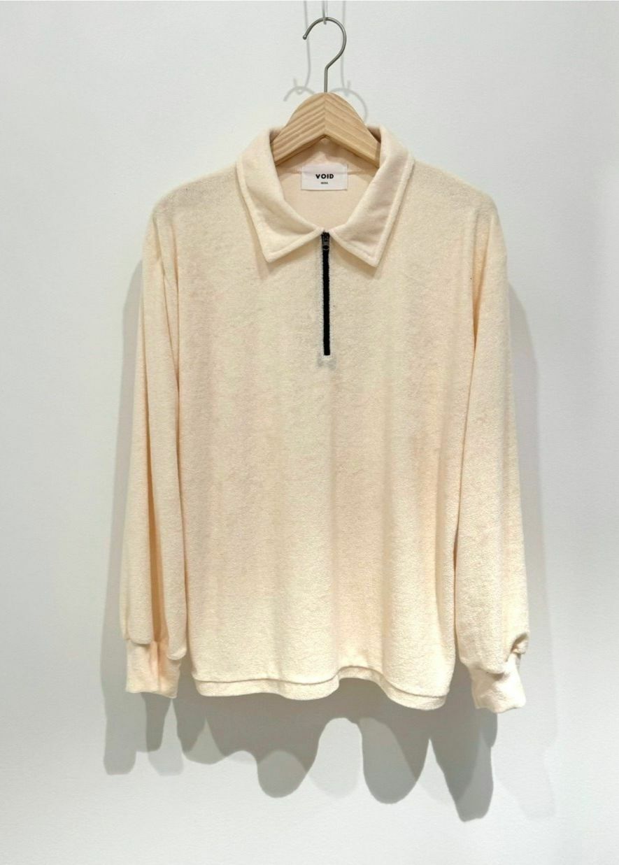 淨色反領拉鍊毛巾質地長袖衫 VOID-043T