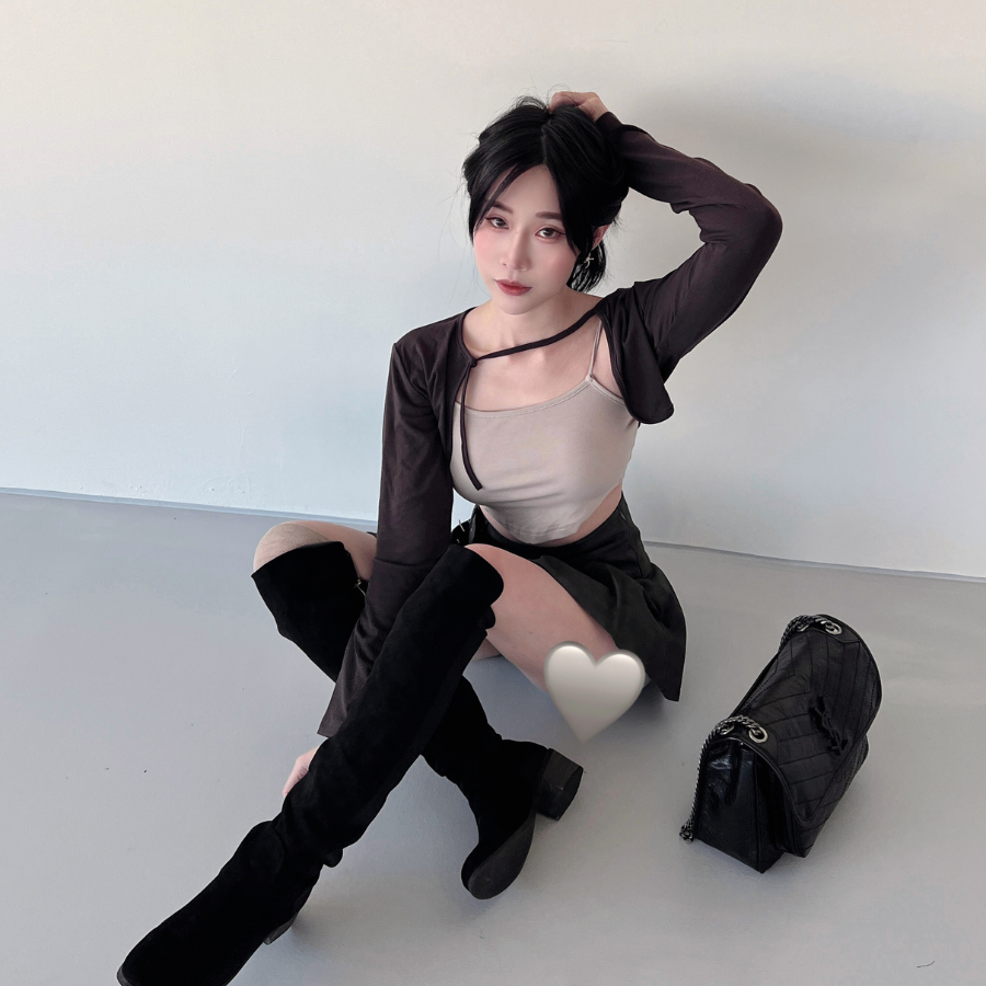 【DOMISS自訂】綁繩外罩+吊帶背心 兩件套上衣-2色 (現貨)