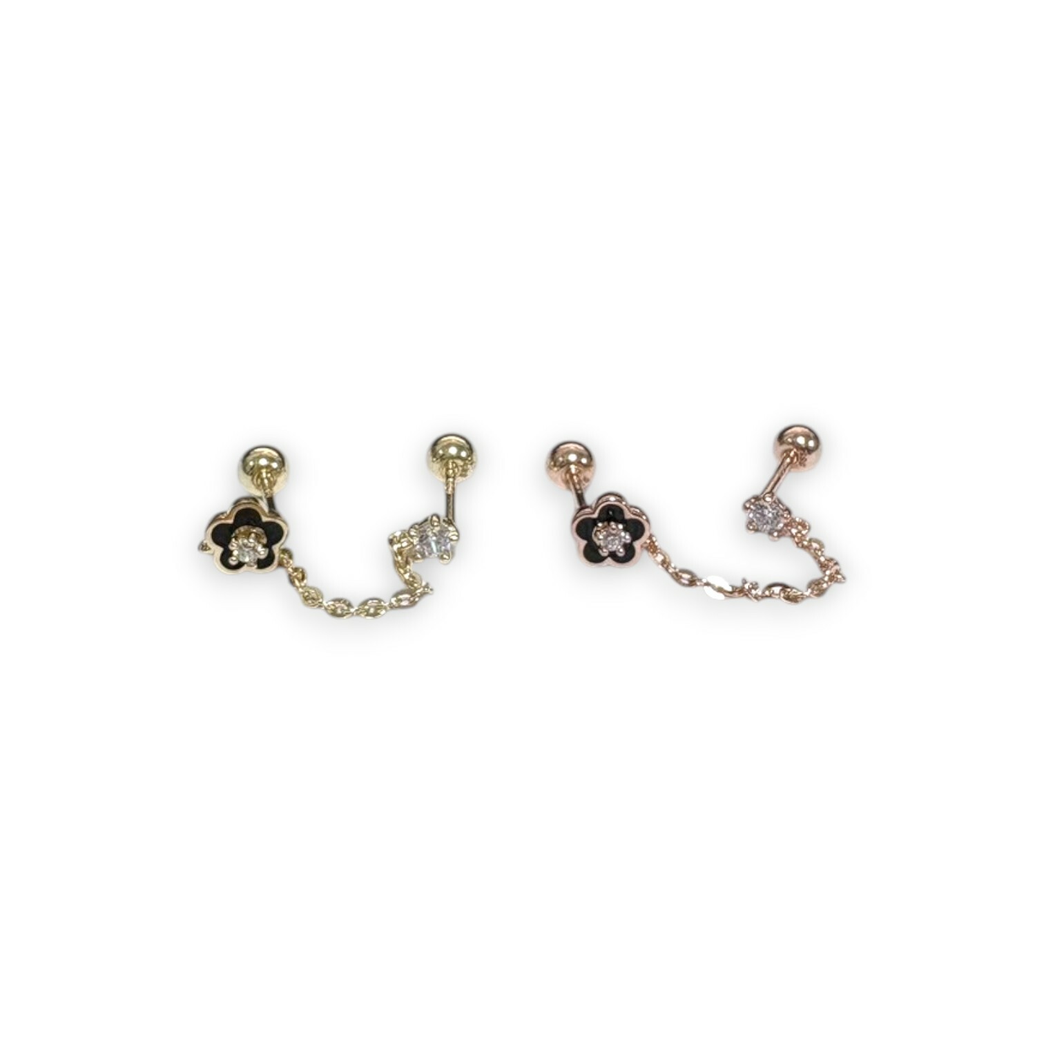 K金-直針鎖珠-中鋯花連小鋯 2色(單支價)