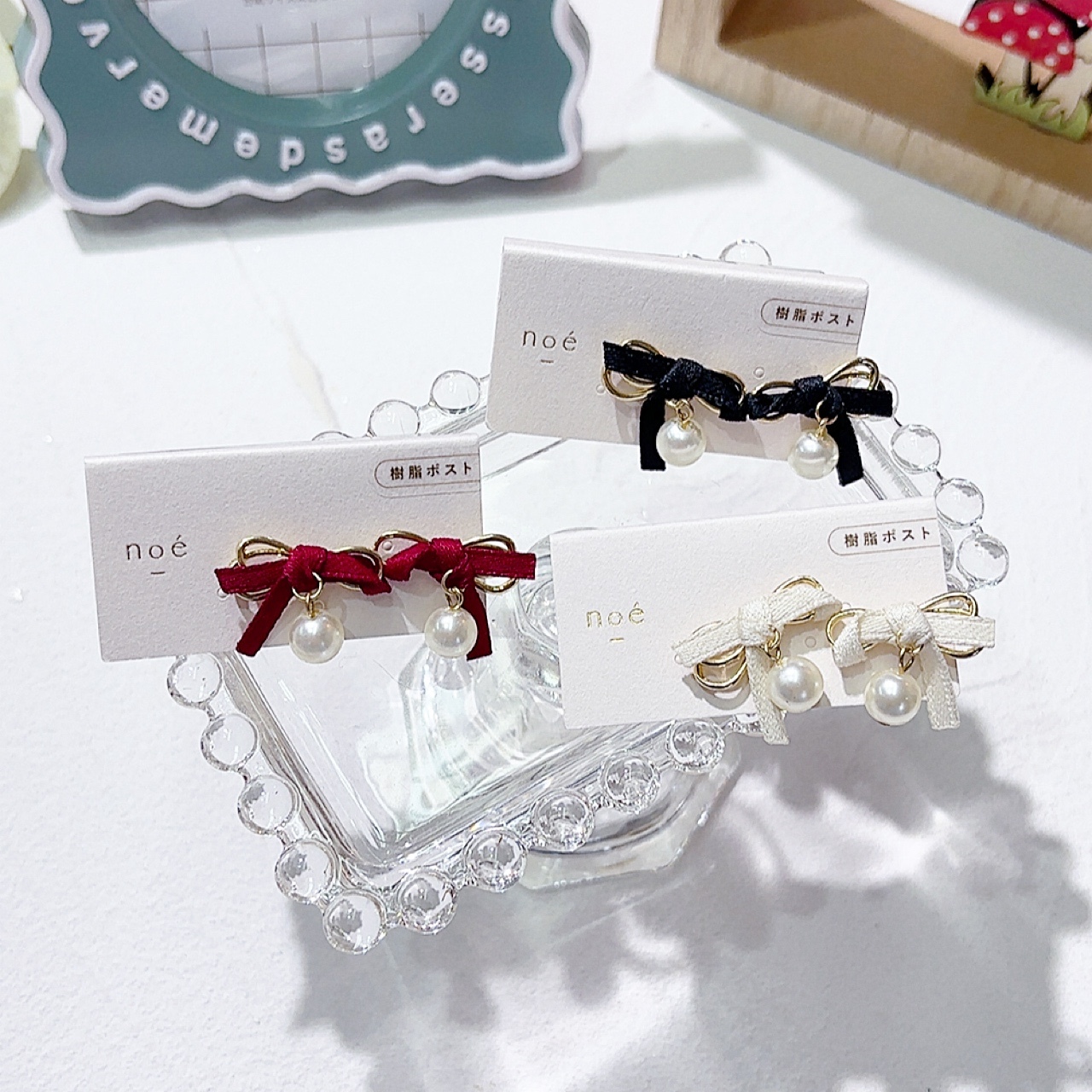 蝴蝶結珍珠耳環